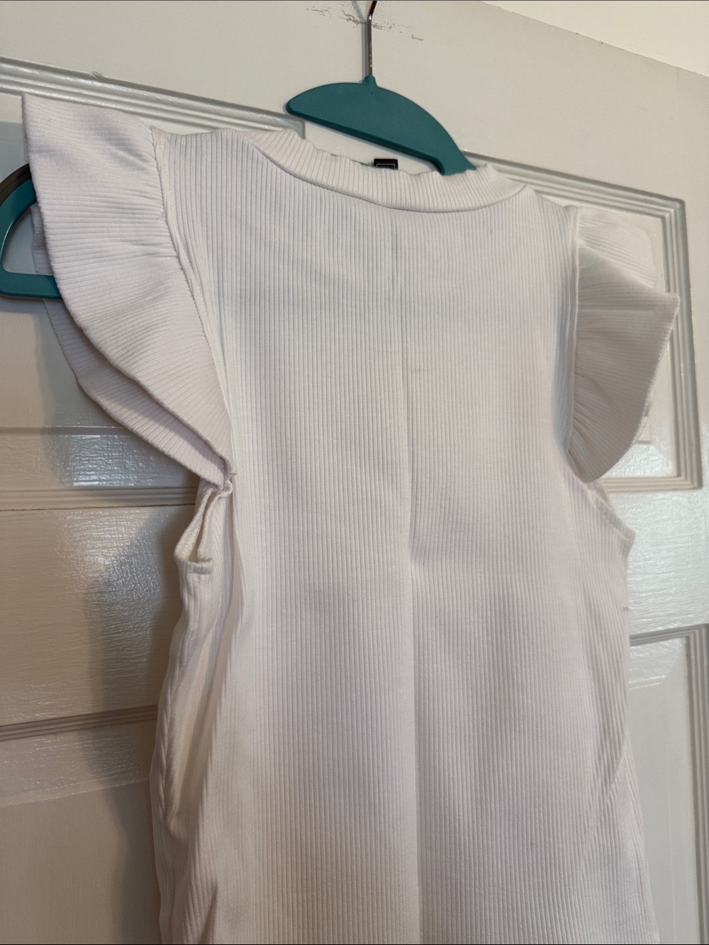 Alya White Ribbed Ruffle Sleeve Tank Top - Picture 6 of 6